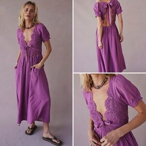 Free People Lavender Lace Midi Dress